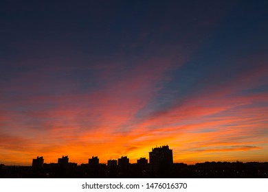 Sunset At The City Of Zaragoza With Building Silhoutte