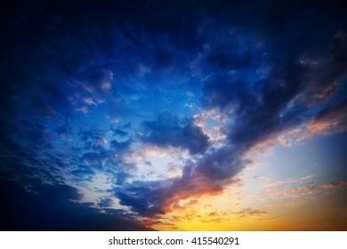 Sunset with clouds, light rays and other atmospheric effect