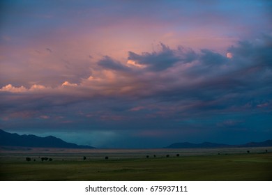 Sunset clouds in sunset sky landscape