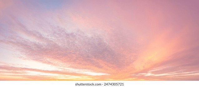 Sunset Cloudscape Panorama with Pink and Purple Hues, Serene Sky, Vibrant Sunset Colors, Soft Cloud Patterns, Peaceful Evening Atmosphere, Colorful Twilight Skyline - Powered by Shutterstock