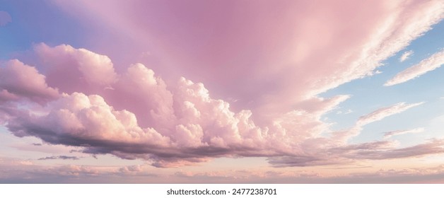 sunset cloudscape Panoramic with rich purple and pink tones blending into orange at horizon, tranquil evening sky view, natural dusk setting, soft wispy cloud formation, twilight backdrop - Powered by Shutterstock