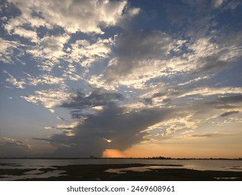 A sunset with cloudy sky.
