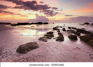 Sunset with colorful sky seascape at Terongkongan Beach Kudat. Image contain soft focus and blur. - Powered by Shutterstock