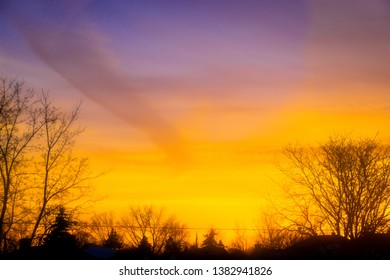 Sunset Colors In Suburbia On A Cold Winter Evening In Canada