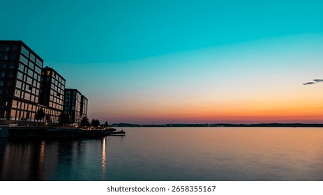 Sunset colours reflecting on windows in Tampere Finland