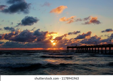 Sunset Comes To The Venice, Florida Fishing Pier