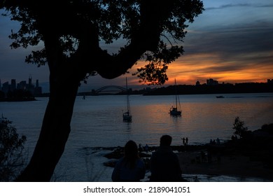 Sunset Couple Silhouette And Sydney Bay