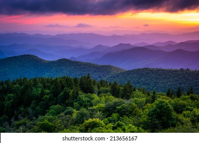 Sunset from Cowee Mountains Overlook, on the Blue Ridge Parkway in North Carolina.