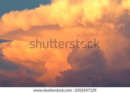 Sunset cumulonimbus clouds dusk. Close up. Thunderstorms