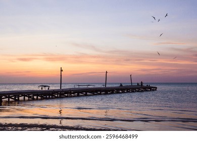 Sunset at the docks in Holbox, Mexico