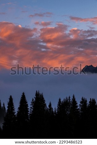 Sunset in Dolomites mountains, Alps, northern Italy. Europe Foto stock © 