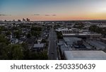 Sunset, downtown Jeffersonville, Indiana. Aerial View.