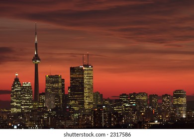 Sunset Downtown Toronto In A Winter Day