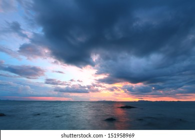 Sunset dramatic colorful sky and cloud,Long exposure image