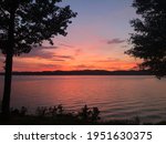 Sunset at dusk over Guntersville Lake, Alabama.