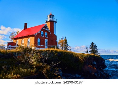 Sunset at Eagle Harbor Lighthouse on Rugged Cliff, Michigan