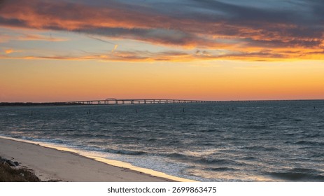 Sunset from eastern shore side of the Chesapeake Bay Bridge Tunnel