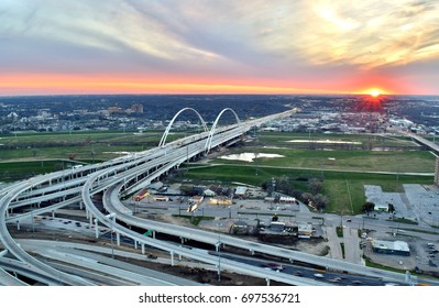 Sunset At The Edge Of A Dallas Highway - Dallas, Texas, USA