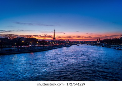 Sunset Eiffel Tower with blue and orange sky