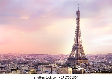 Sunset Eiffel tower and Paris city view form Triumph Arc. Eiffel Tower from Champ de Mars, Paris, France. Beautiful Romantic background. - Shutterstock ID 1717361554