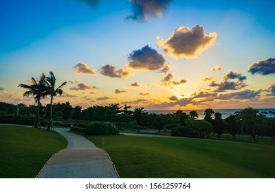 Sunset of Emerald beach, Ocean Expo Park, Okinawa.
