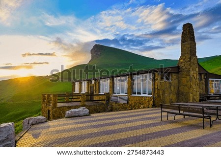 Sunset at the empty viewpoint of the Gumbashi Pass, Karachay-Cherkessia Republic of Russia