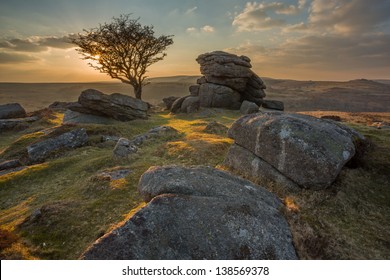 Sunset From Emsworthy Rocks Dartmoor National Park Devon Uk