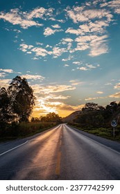 sunset at the end of the highway