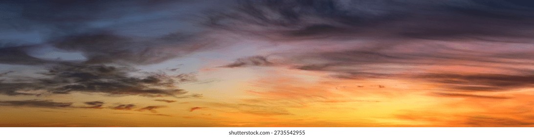 sunset evening sky cloud landscape view, beautiful colorful red orange and yellow clouds sunset evening sky background, cirrus, cirrostratus, cirrocumulus, altocumulus, altostratus, stratus, cumulus