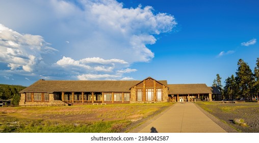 Sunset Exterior View Of The Old Faithful Lodge At Wyoming