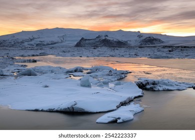 Jökulsarlon at sunset, Glacier Lagoon, Breidamerkurjökull (Glacier), Austurland, East Iceland - Powered by Shutterstock