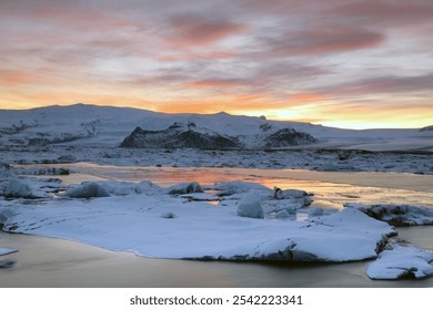 Jökulsarlon at sunset, Glacier Lagoon, Breidamerkurjökull (Glacier), Austurland, East Iceland - Powered by Shutterstock