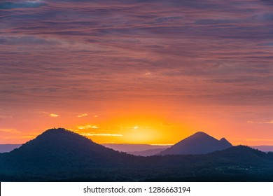 Sunset Glasshouse Mountains, Sunshine Coast, Queensland, Australia
