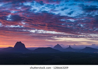 Sunset Glasshouse Mountains, Sunshine Coast, Queensland, Australia
