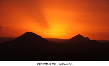 Sunset Glasshouse Mountains, Sunshine Coast, Queensland, Australia
