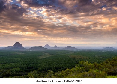 Sunset Glasshouse Mountains, Sunshine Coast, Queensland, Australia
