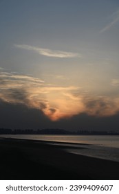 sunset at golden beach, in Developing District of Yantai