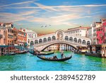 Sunset in the Grand Canal near the Rialto bridge, Venice, Italy