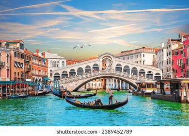 Sunset in the Grand Canal near the Rialto bridge, Venice, Italy - Powered by Shutterstock