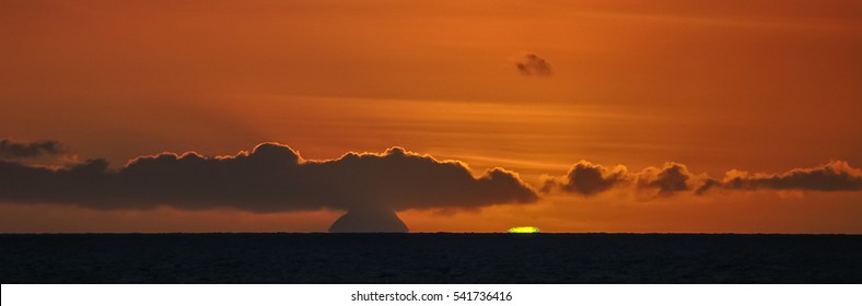 Sunset And Green Flash Over The Caribbean Sea From Curacao Island