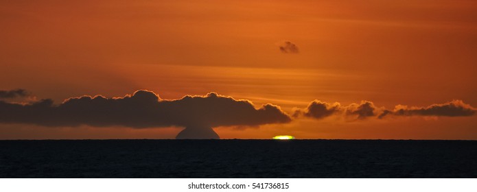 Sunset And Green Flash Over The Caribbean Sea From Curacao Island