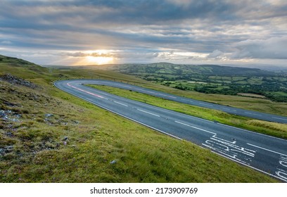 Sunset At The Hairpin Bend On The A4069, The Black Mountain Pass In South Wales UK Often Used In A Popular TV Car Series Because Of The Fast Winding Roads