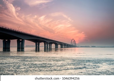 Sunset Of The Hangzhou Bay Bridge 