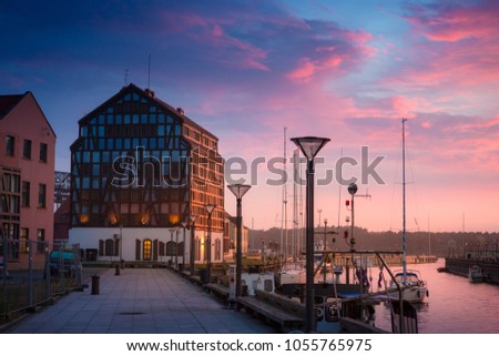 Sunset in the harbor. Klaipeda, Lithuania
