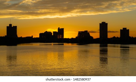 Sunset From Harvard Bridge In Boston