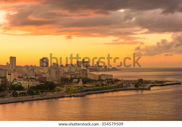 Sunset Havana View Bay City Skyline Stock Photo 354579509 