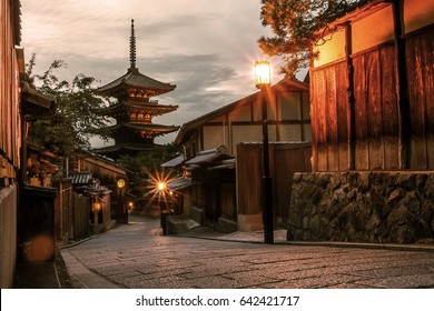 Sunset In Higashiyama Old Town Street At Kyoto