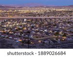 Sunset high angle time view of the Henderson cityscape at Nevada