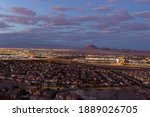 Sunset high angle time view of the Henderson cityscape at Nevada