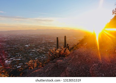 Sunset Hike At Camelback Mountain In Arizona